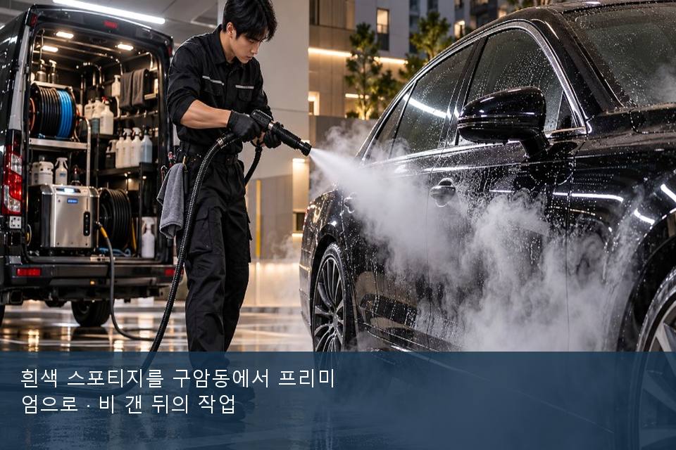 흰색 스포티지를 구암동에서 프리미엄으로 · 비 갠 뒤의 작업